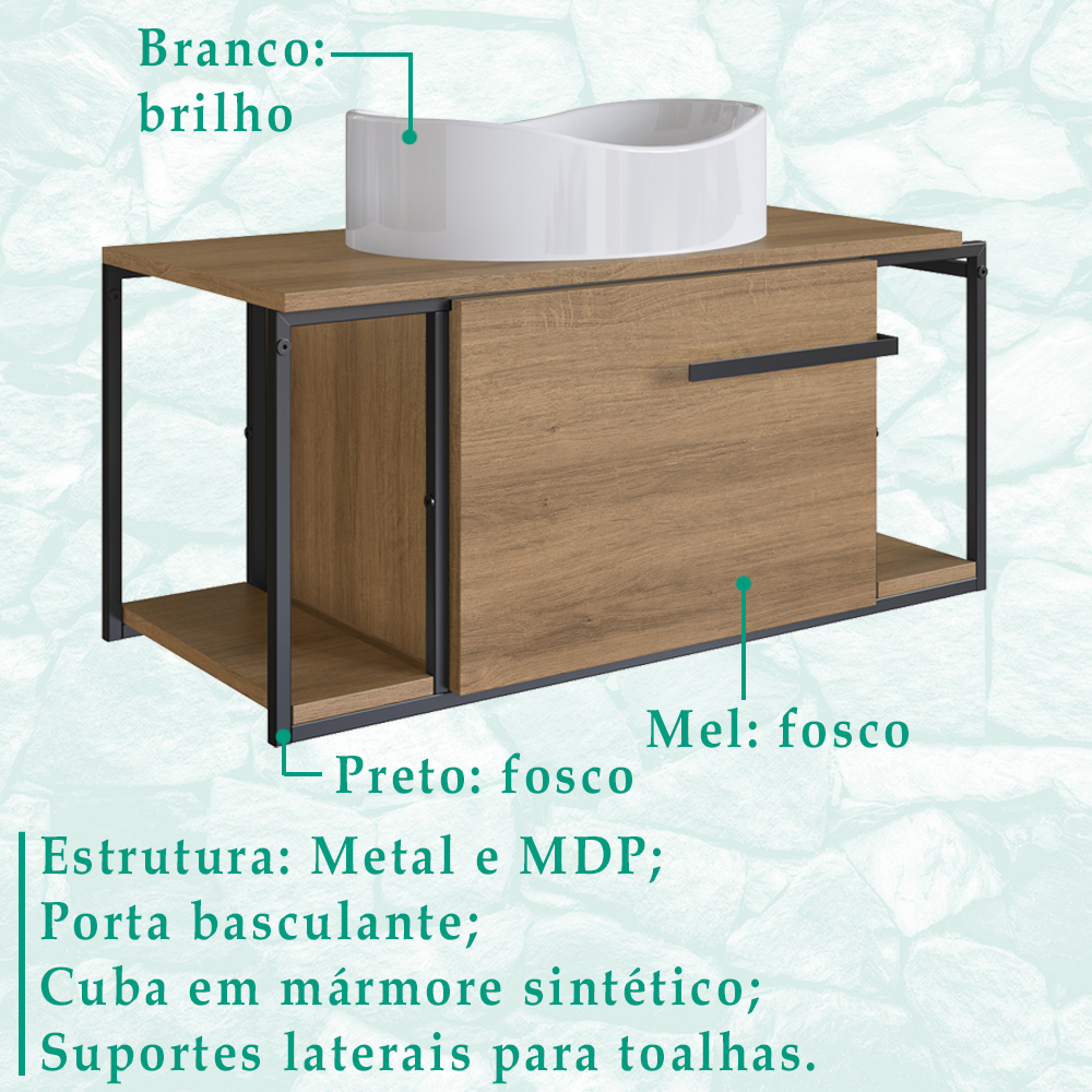 Gabinete Susp E Cuba Marmore Sintetico P1019X941012 Mell Branco PP
