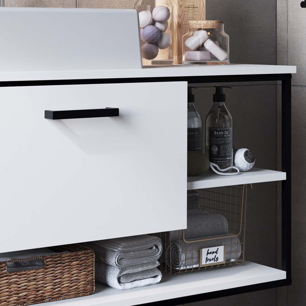 Gabinete Suspenso Banheiro 80 cm Com Cuba Preto Branco P1007 PP