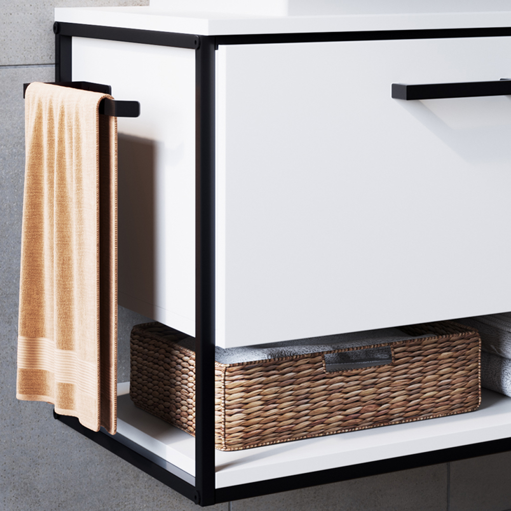 Gabinete Suspenso Banheiro 80 cm Com Cuba Preto Branco P1007 PP