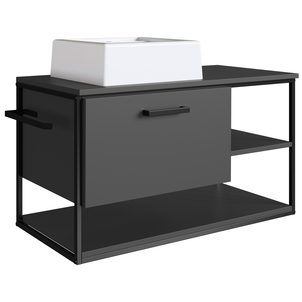 Gabinete Suspenso Banheiro 80 cm Com Cuba Preto Grafite P1007 PP