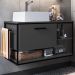 Gabinete Suspenso Banheiro 80 cm Com Cuba Preto Grafite P1007 PP