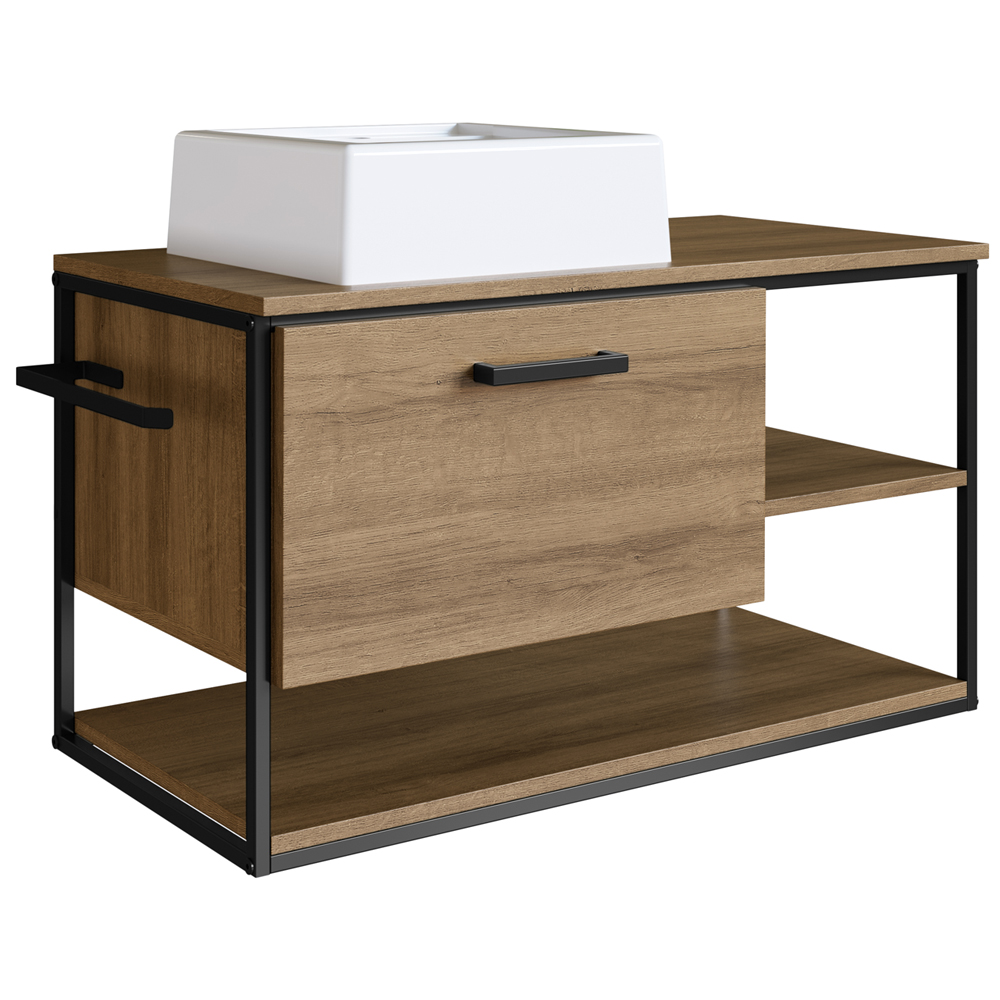 Gabinete Suspenso Banheiro 80 cm Com Cuba Preto Mel P1007 PP