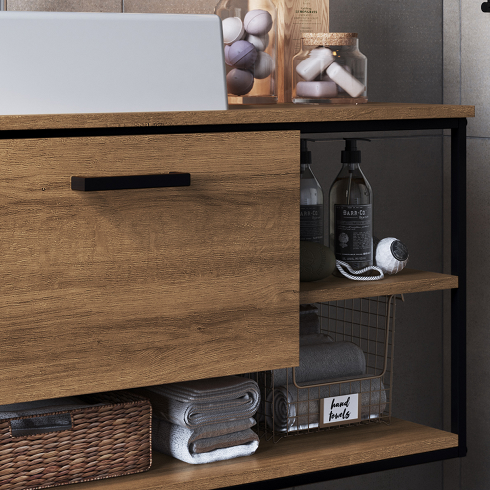 Gabinete Suspenso Banheiro 80 cm Com Cuba Preto Mel P1007 PP