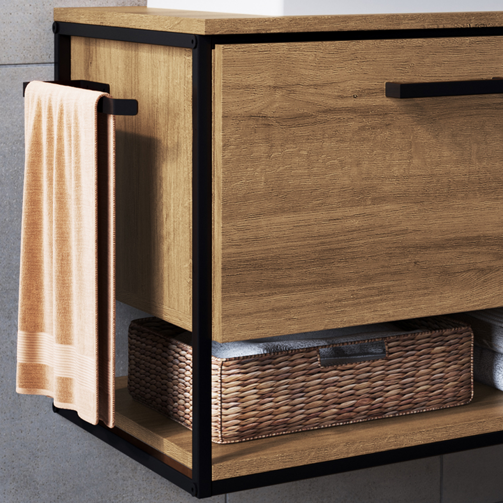Gabinete Suspenso Banheiro 80 cm Com Cuba Preto Mel P1007 PP