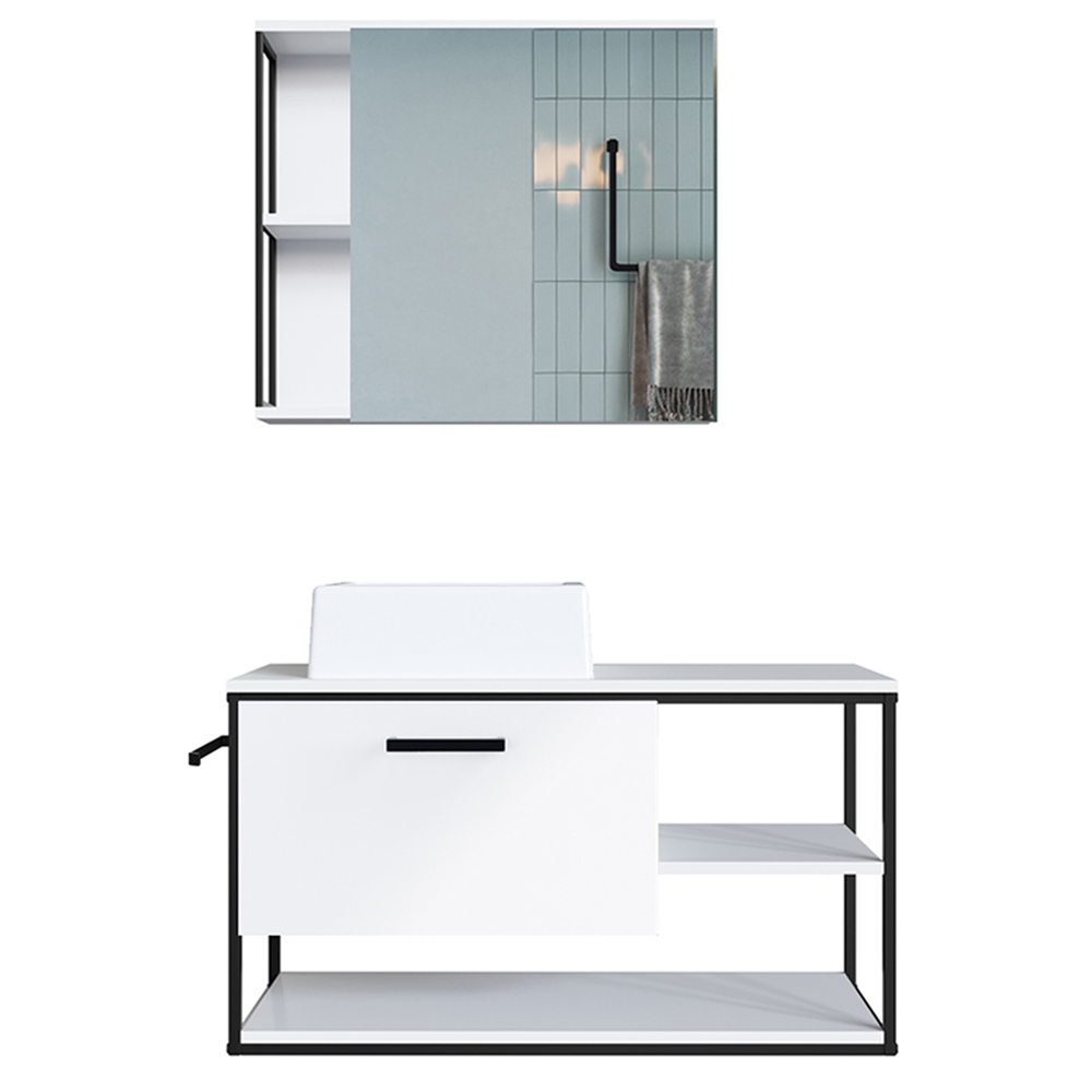 Gabinete Suspenso Banheiro 80 cm Cuba E Espelheira Preto Branco P1013 PP