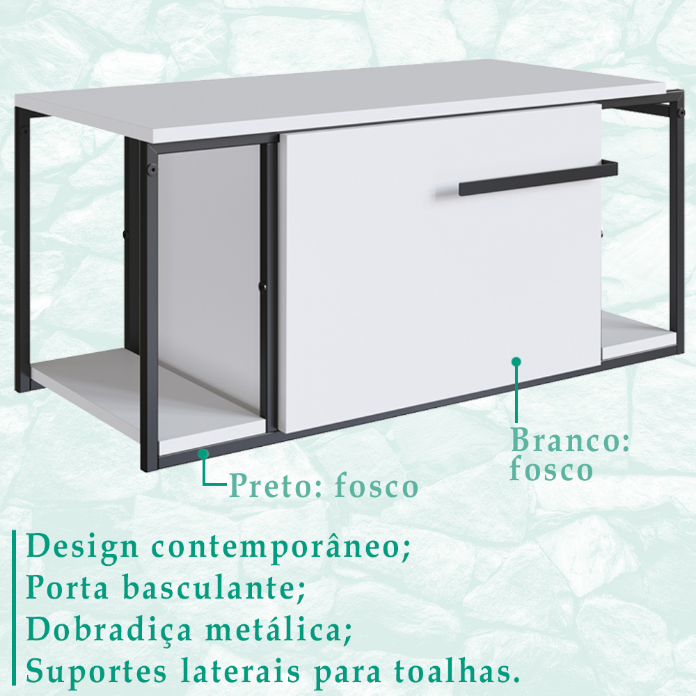 Gabinete Suspenso Para Banheiro 1 PT Basc P1019 Preto Branco PP