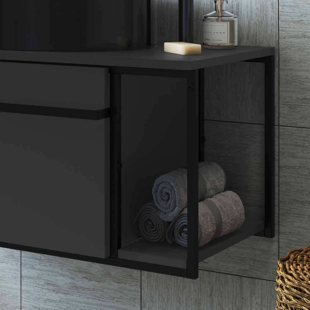 Gabinete Suspenso Para Banheiro 1 PT Basc P1019 Preto Grafite PP