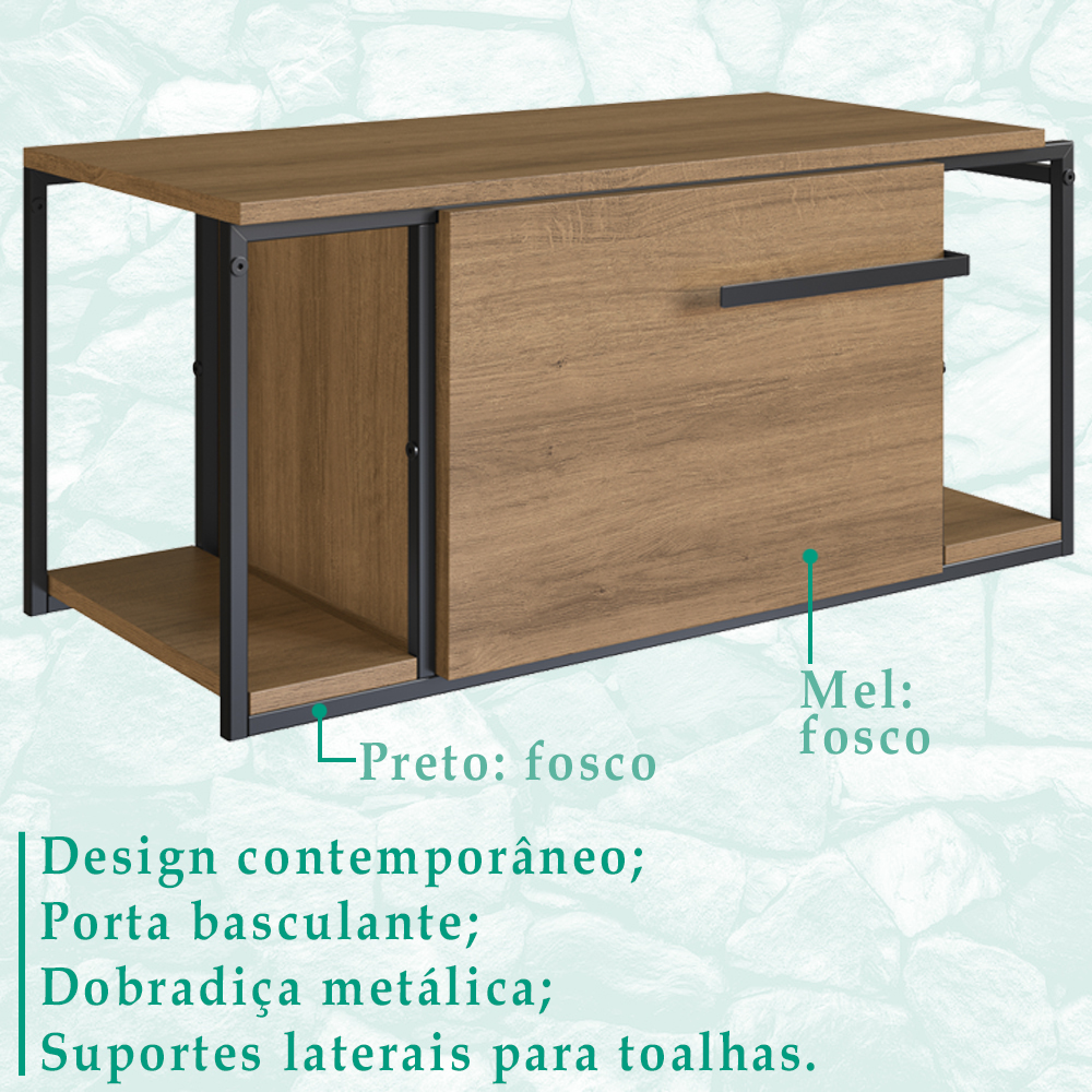 Gabinete Suspenso Para Banheiro 1 PT Basc P1019 Preto Mell PP