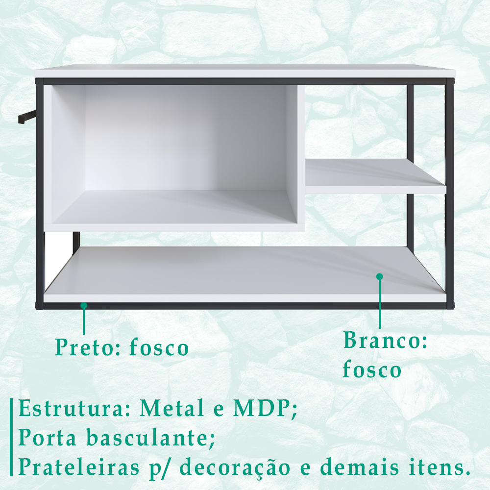 Gabinete Suspenso Para Cuba Banheiro 1 PT Basc P1007 Preto Branco PP