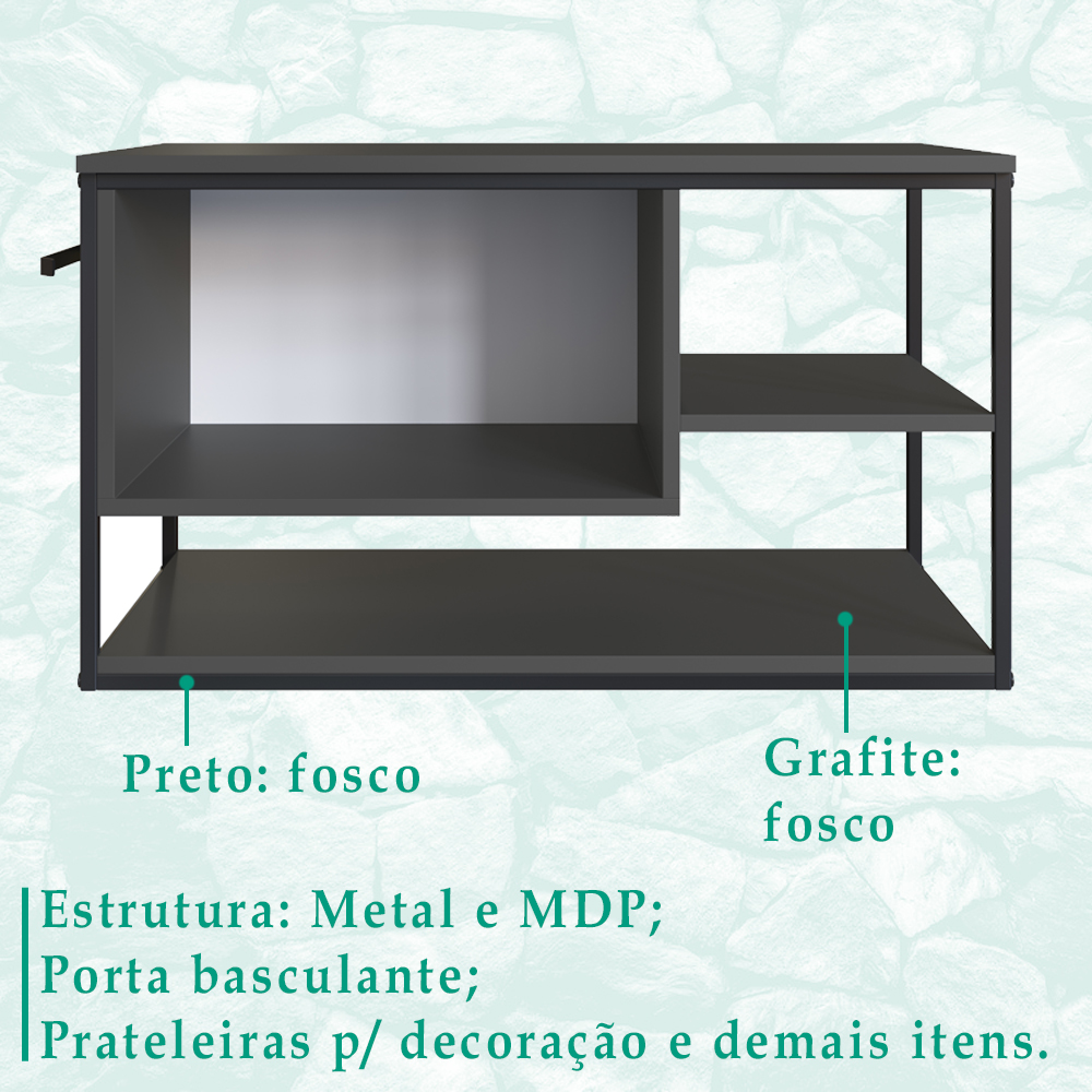 Gabinete Suspenso Para Cuba Banheiro 1 PT Basc P1007 Preto Grafite PP
