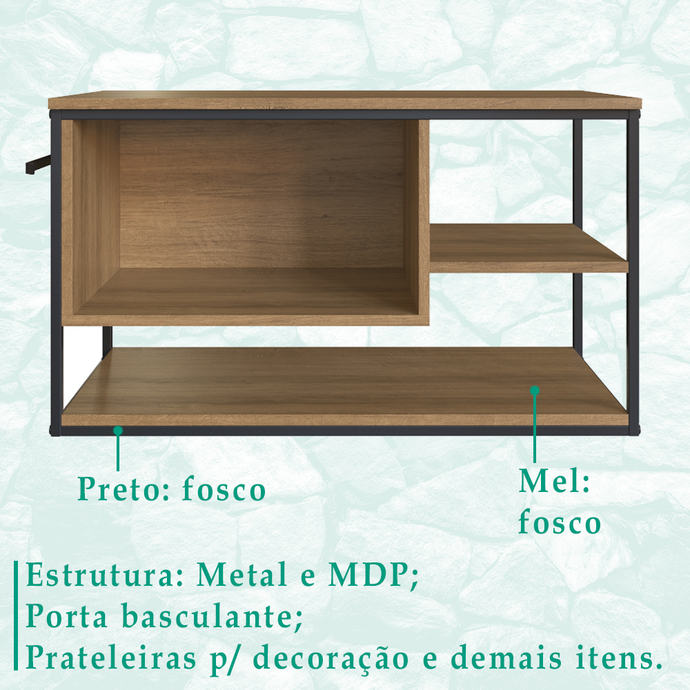 Gabinete Suspenso Para Cuba Banheiro 1 PT Basc P1007 Preto Mell PP