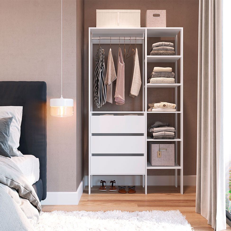 Guarda-Roupa Closet Modulado Dormitório 3 Gavetas Branco