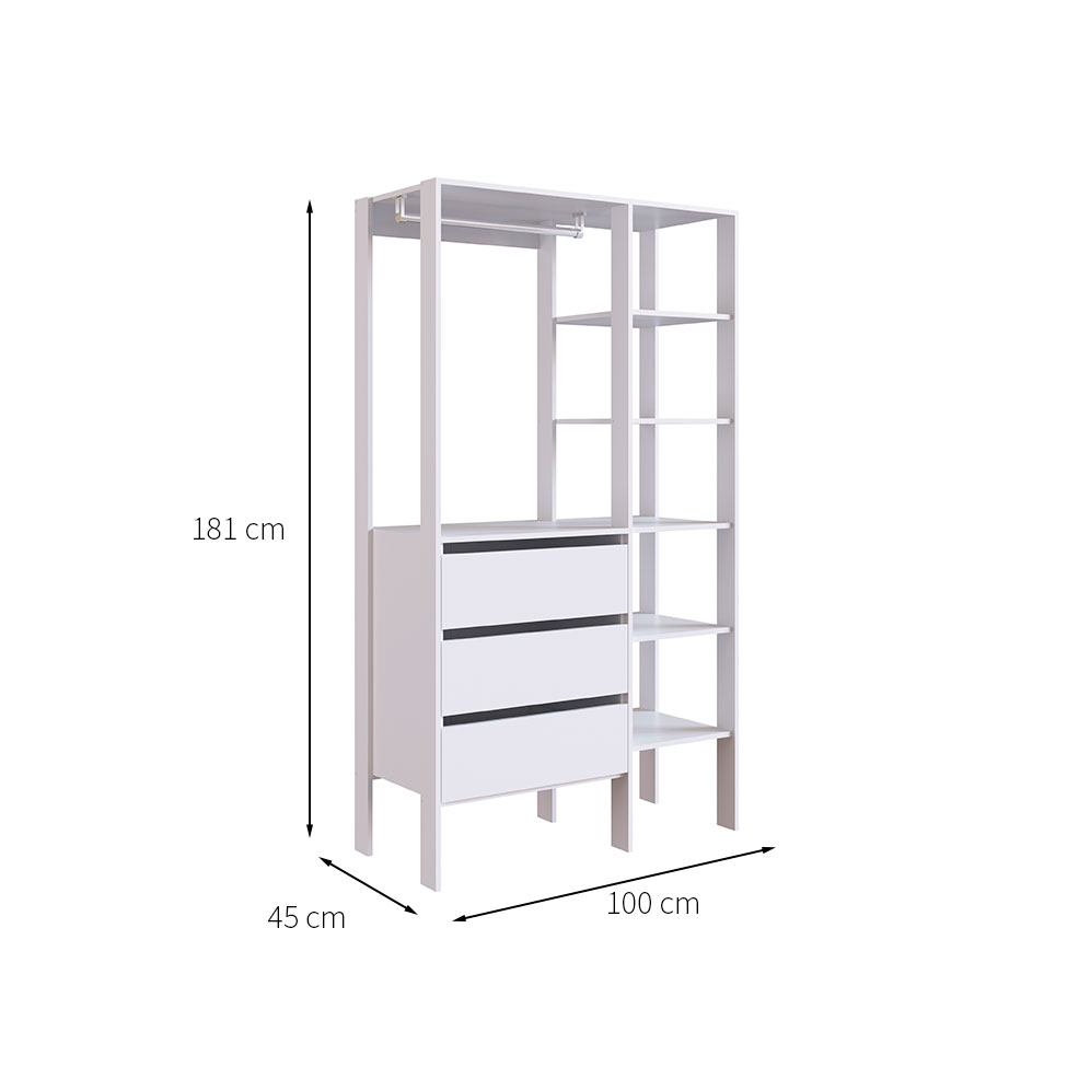 Guarda-Roupa Closet Modulado Dormitório 3 Gavetas Branco