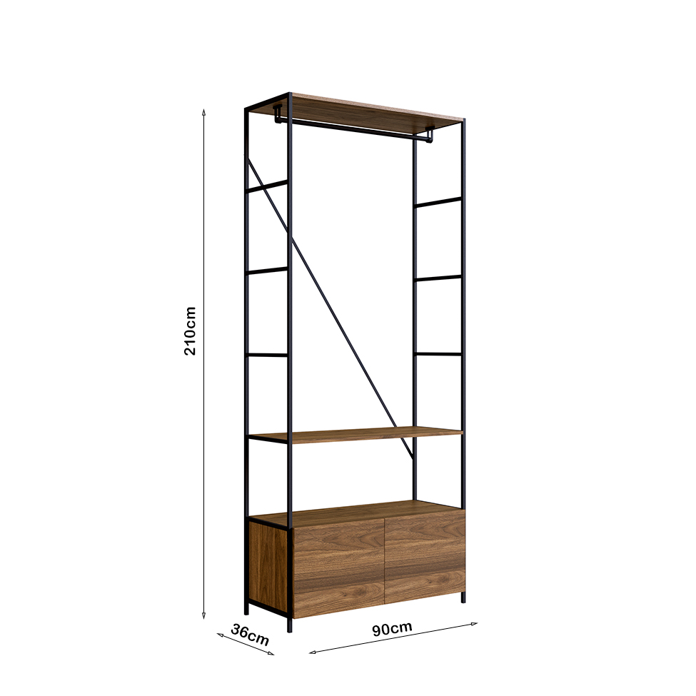 Guarda-Roupa Closet Modulado Steel Wood 2 Portas Noce Oro e Preto