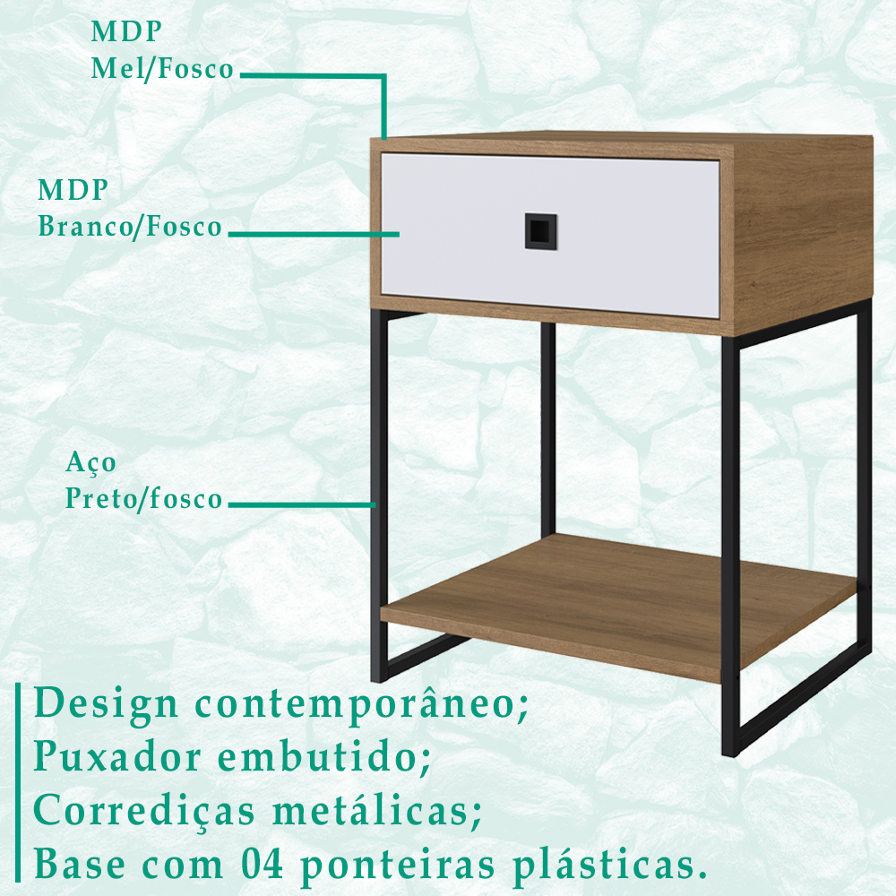 Kit 02 Mesas De Cabeceira Estilo Industrial 01 Gvt P1026 Mell Branco PP