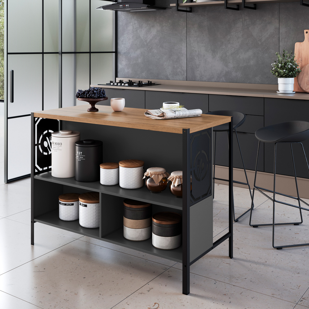 Mesa Bancada Ilha Gourmet 127cm P1034 Grafite Mell PP Milani Store