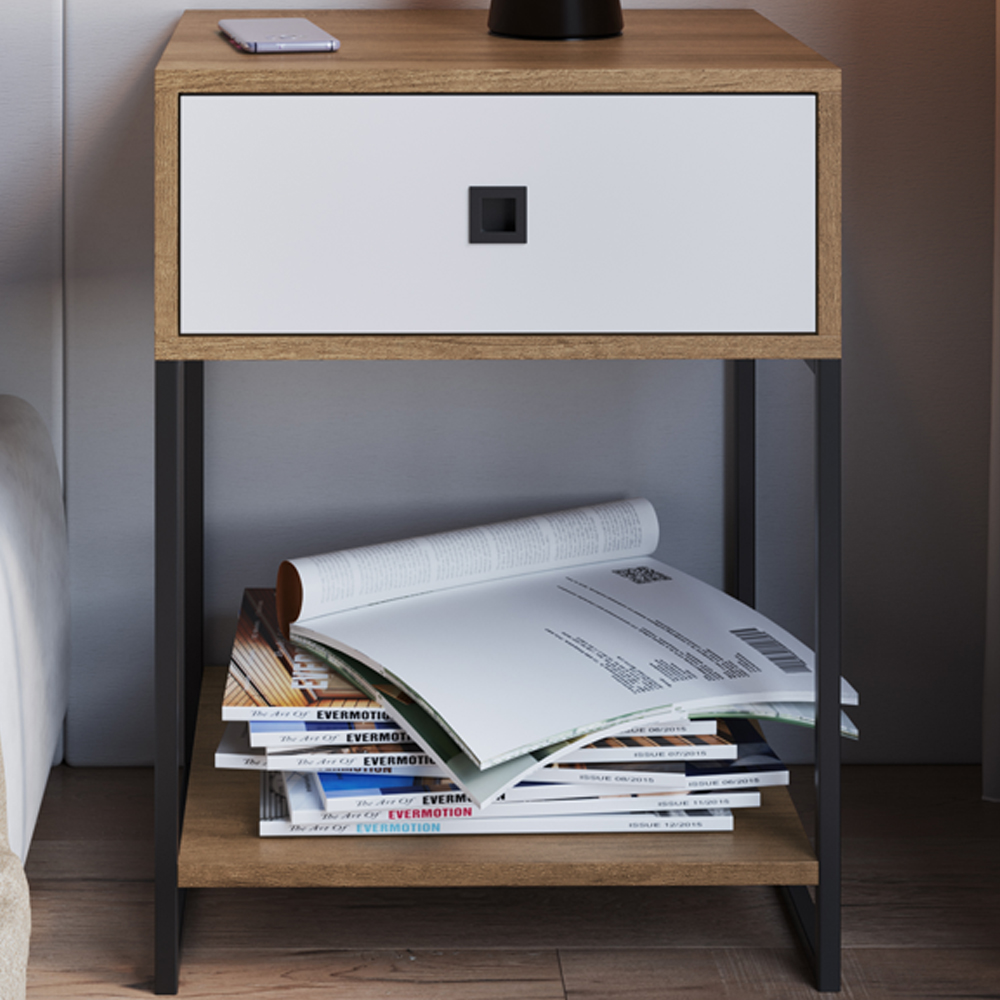 Mesa De Cabeceira Estilo Industrial 01 Gvt P1026 Mell Branco PP