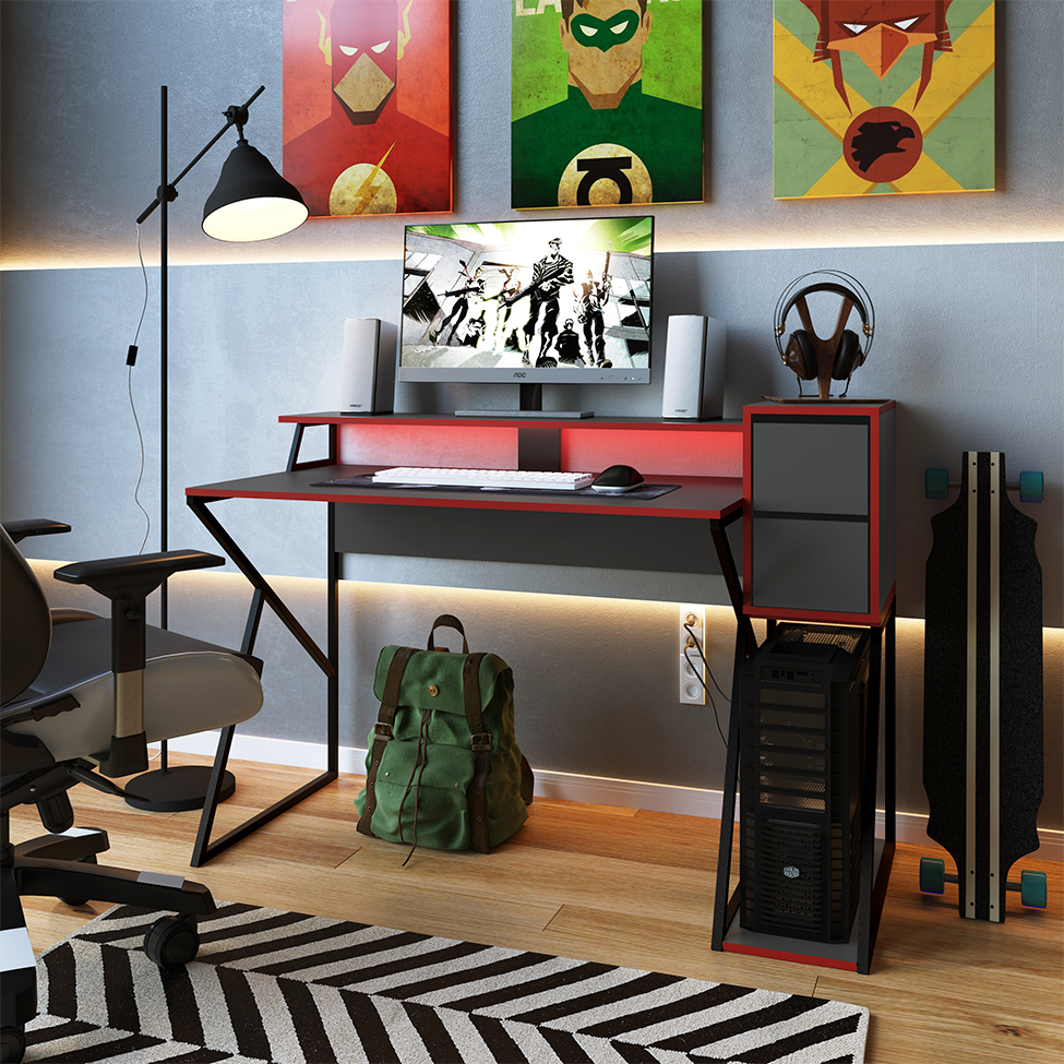 Mesa Gamer Zed 2 GV Grafite e Vermelha