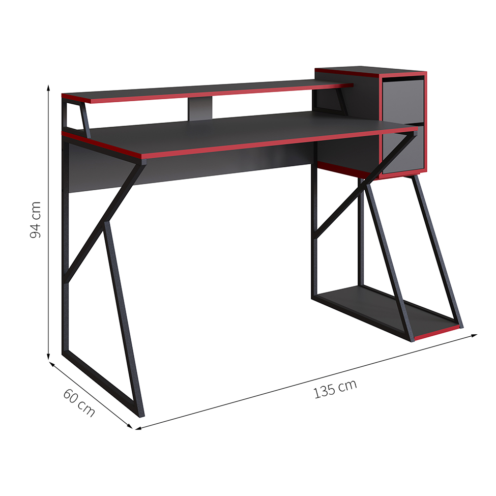 Mesa Gamer Zed 2 GV Grafite e Vermelha