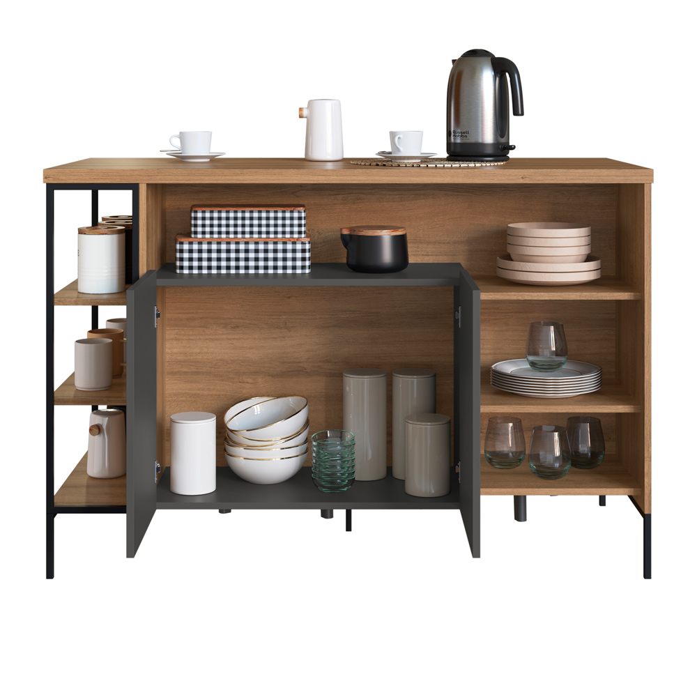 Mesa Ilha Gourmet 131 cm 2 Portas P1035 Grafite Mell PP Milani Store