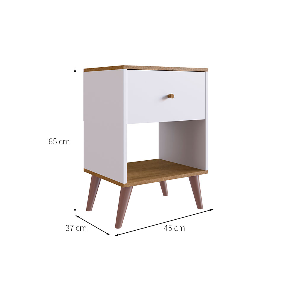 Mesa de Cabeceira Retrô 1 Gaveta Branca e Mel