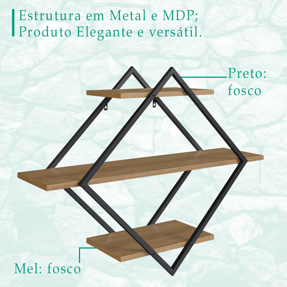 Prateleira Nicho 100X82 Cm Industrial Losango P1020 Preto Mell PP