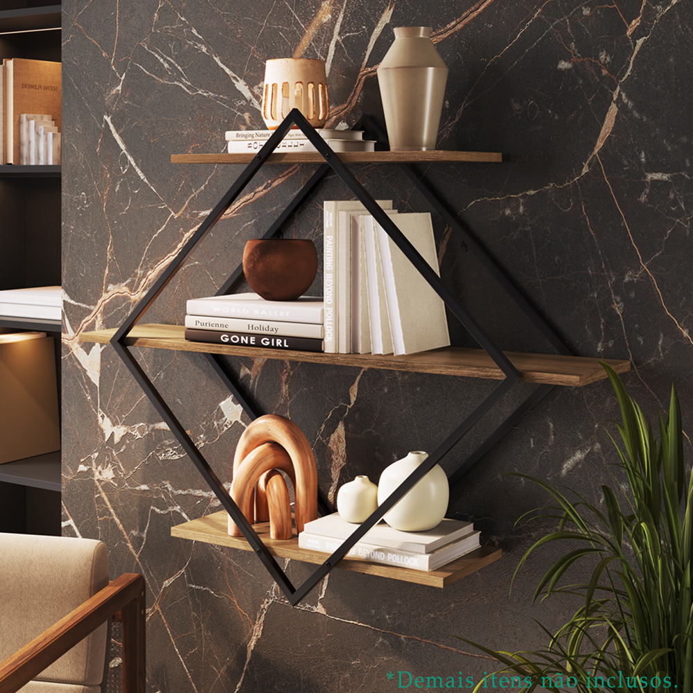 Prateleira Nicho 100X82 Cm Industrial Losango P1020 Preto Mell PP
