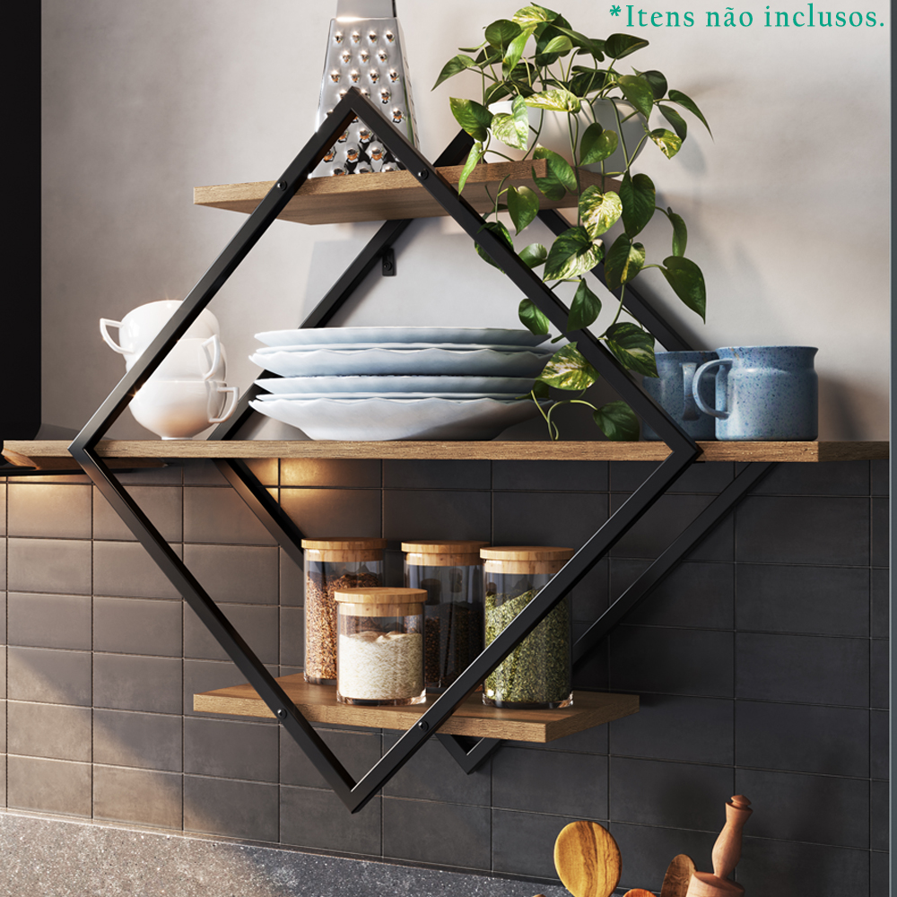 Prateleira Nicho 80X62 Cm Industrial Losango P1018 Preto Mell PP