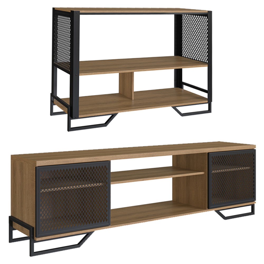 Rack 180 Cm 2 PT Aparador 130 Cm Industrial 27X21 Mell Preto PP