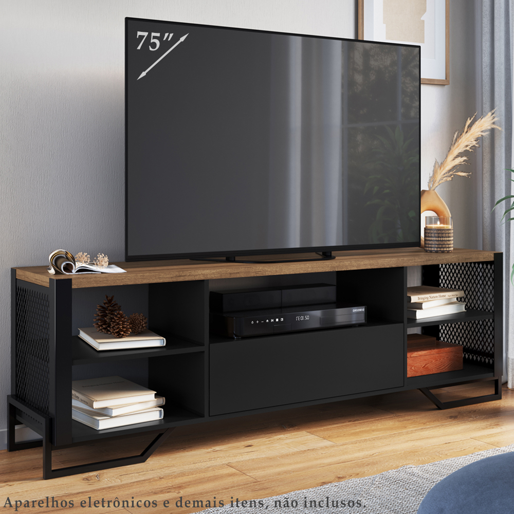 Rack 180 Cm Gaveta Aparador 130 Cm Industrial 17X21 Preto Mell PP