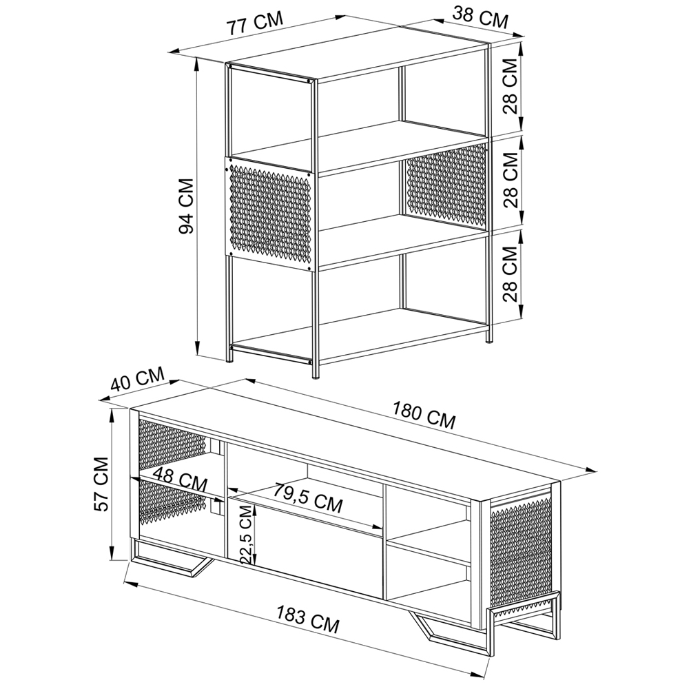 Rack 180 Cm Gaveta Estante 77 Cm Industrial 17X24 Preto Mell PP