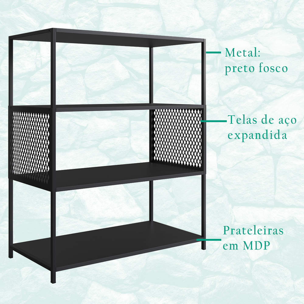 Rack 180 Cm Gaveta Estante 77 Cm Industrial 17X24 Preto Mell PP