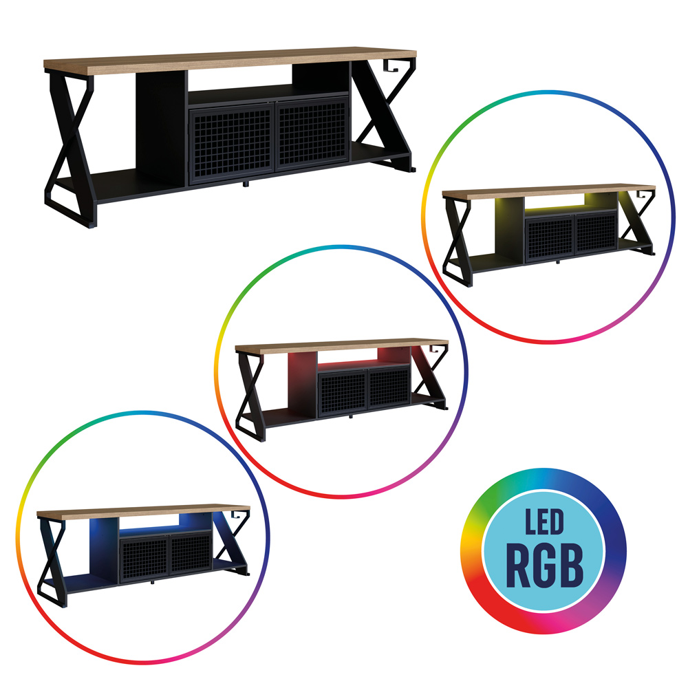 Rack Industrial 160cm Tv 60 com LED P1033 Preto Mell PP Milani Store