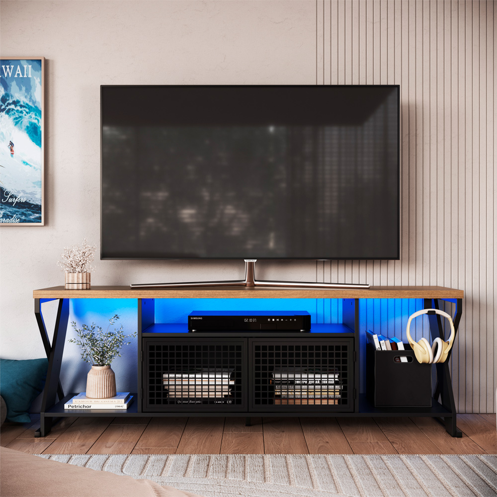 Rack Industrial 160cm Tv 60 com LED P1033 Preto Mell PP Milani Store