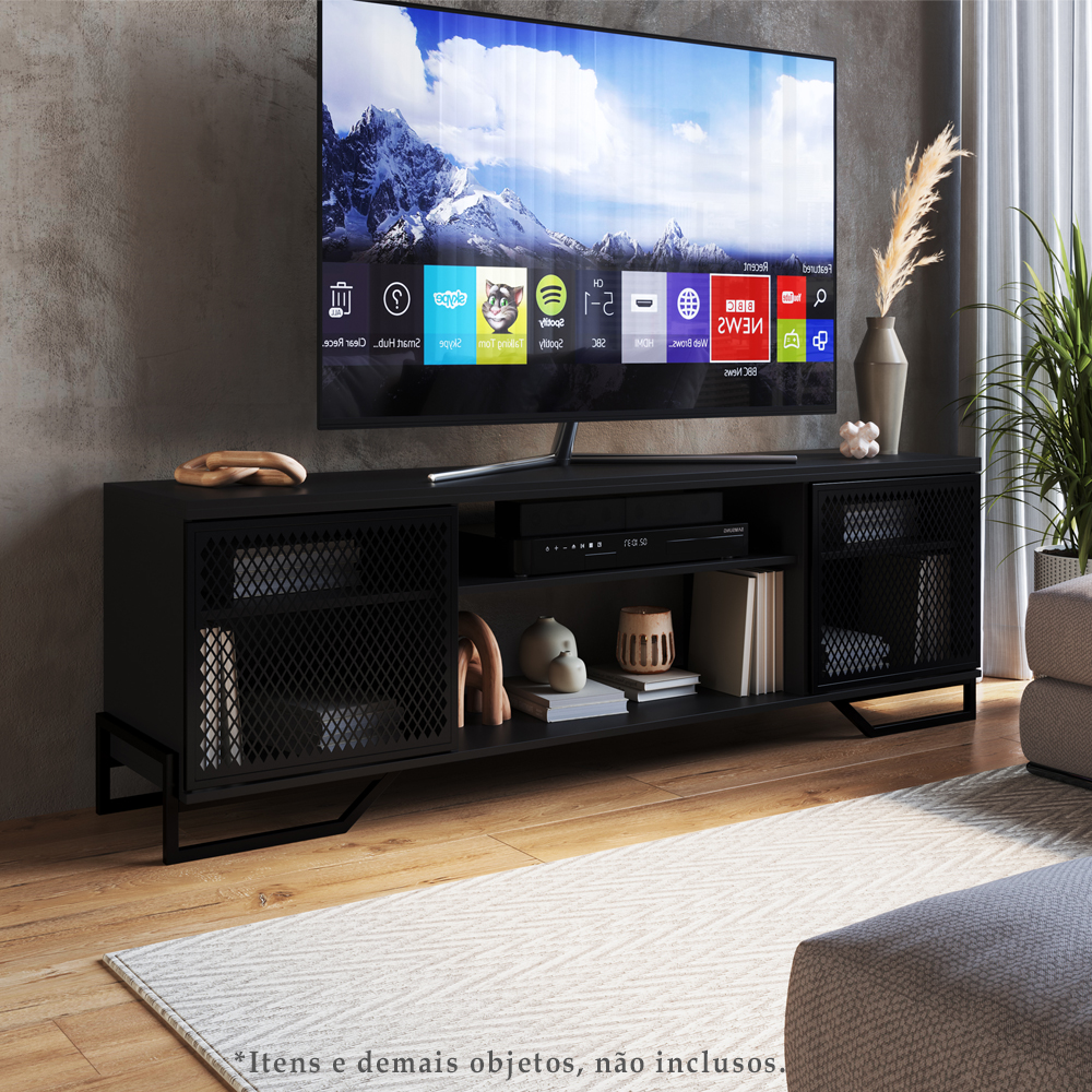 Rack Industrial 180 Cm 2 PT Com Tela Em Metal 1027 Preto PP