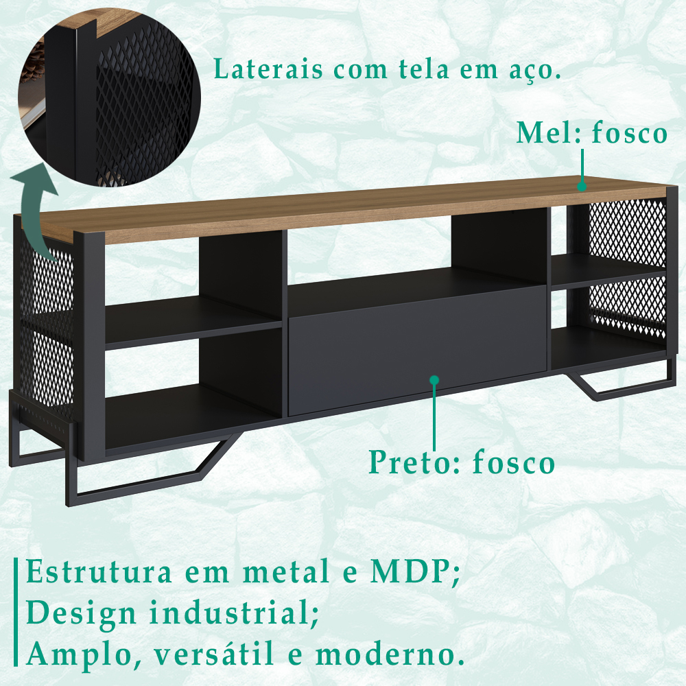 Rack Industrial 180 Cm Gaveta E Tela Em Metal 1017 Preto Mell PP
