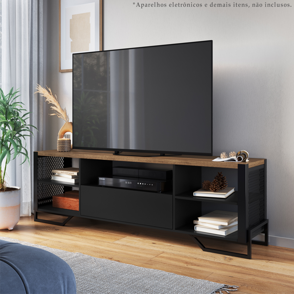 Rack Industrial 180 Cm Gaveta E Tela Em Metal 1017 Preto Mell PP