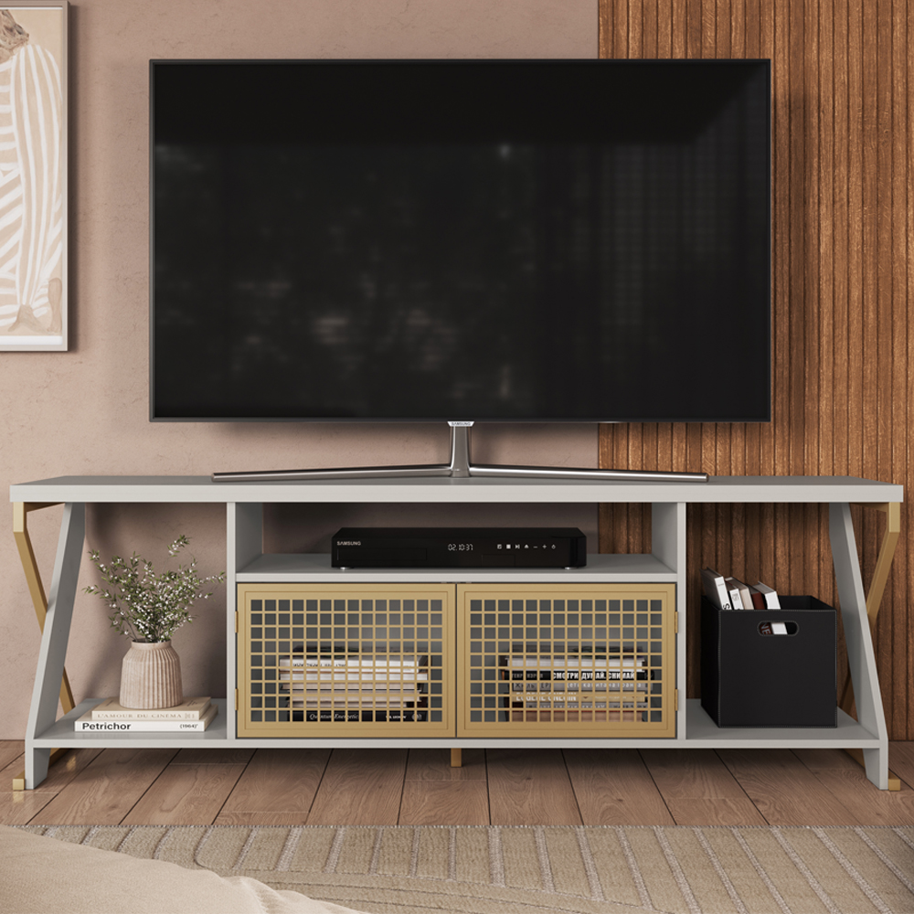 Rack Tv 60 Pol Industrial 160 cm P1033 Arenas Dourado PP
