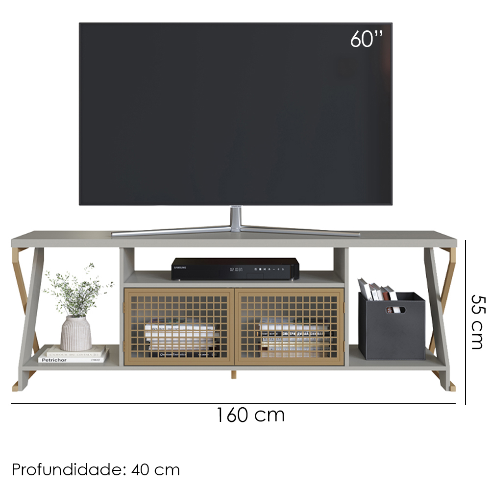 Rack Tv 60 Pol Industrial 160 cm P1033 Arenas Dourado PP