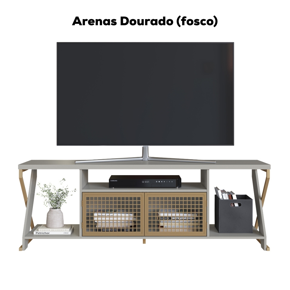 Rack Tv 60 Pol Industrial 160 cm P1033 Arenas Dourado PP
