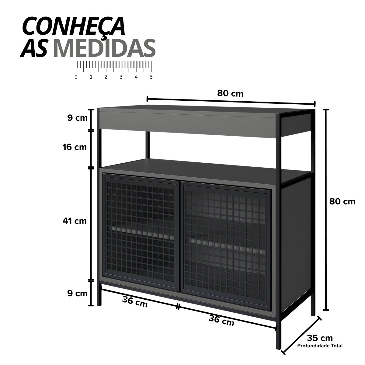 Armário Gabinete para Banheiro Industrial com Portas de Metal sem Cuba Grafite
