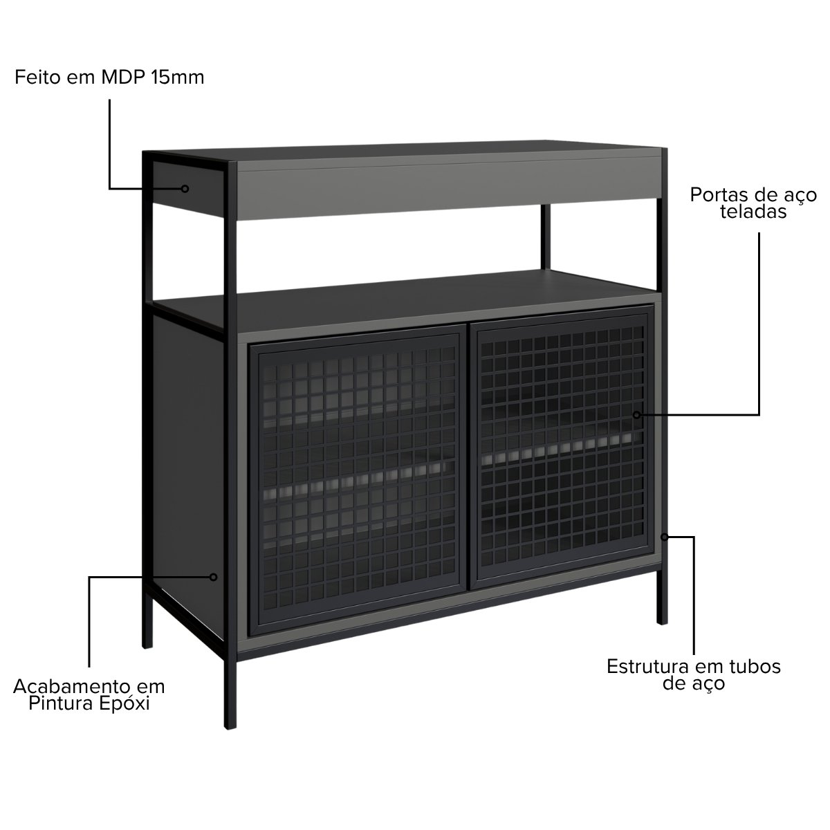 Armário Gabinete para Banheiro Industrial com Portas de Metal sem Cuba Grafite