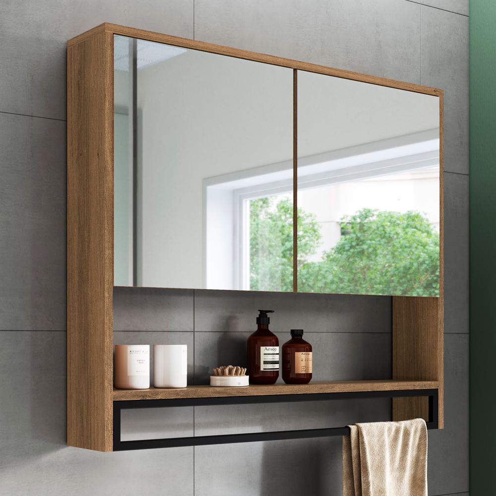 Armario Espelheira Suspenso 80 cm 2 Portas e Toalheiro P1041 Mell PP Milani Store