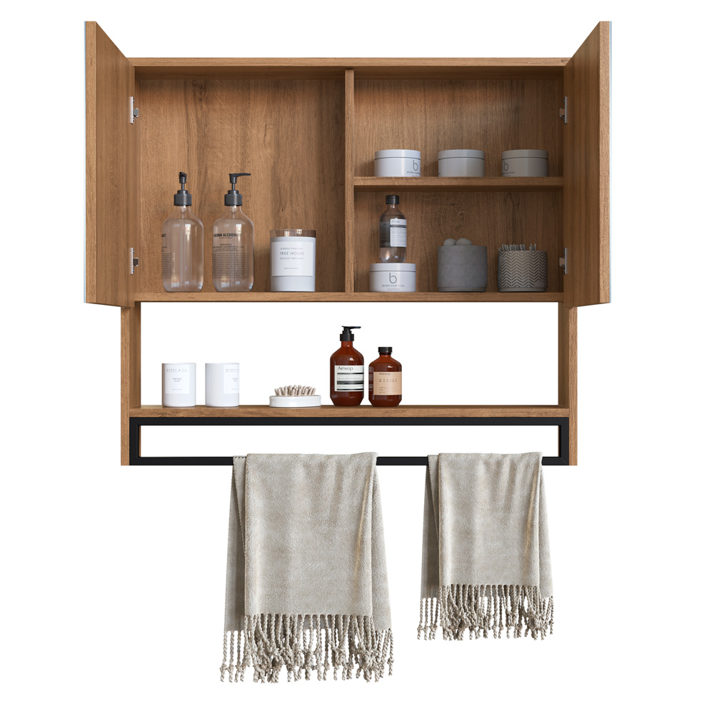 Armario Espelheira Suspenso 80 cm 2 Portas e Toalheiro P1041 Mell PP Milani Store