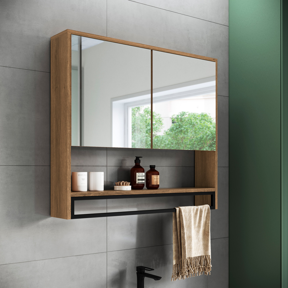 Armario Espelheira Suspenso 80 cm 2 Portas e Toalheiro P1041 Mell PP Milani Store