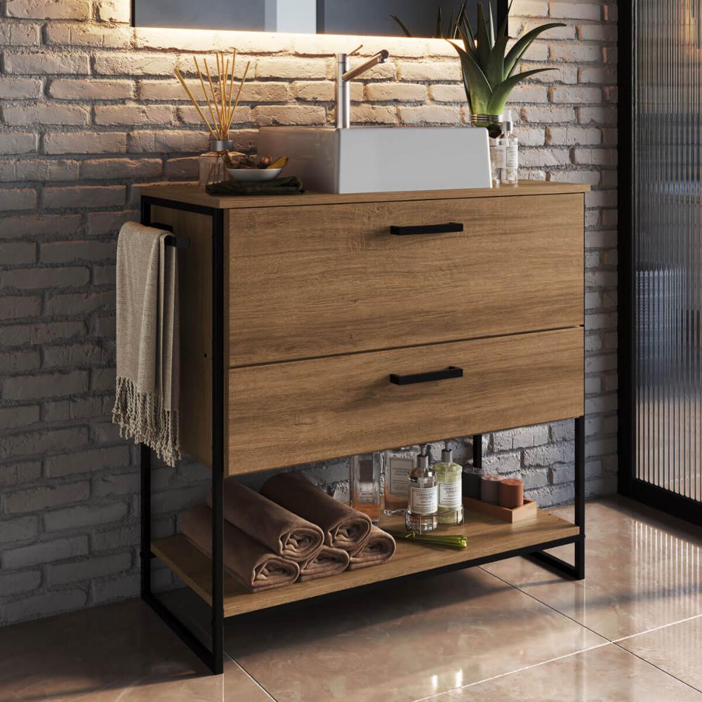 Balcão Gabinete Para Banheiro 80x37x79cm P1028 Mel Placa e Ponto