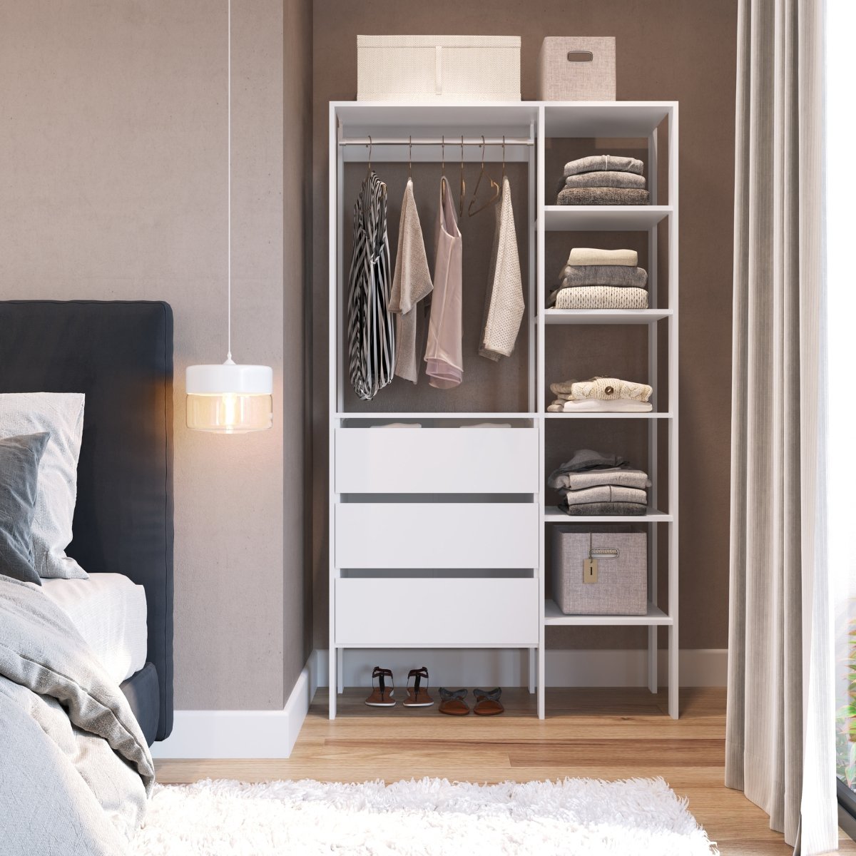 Closet Industrial 3 Gavetas com Cabideiro Branco