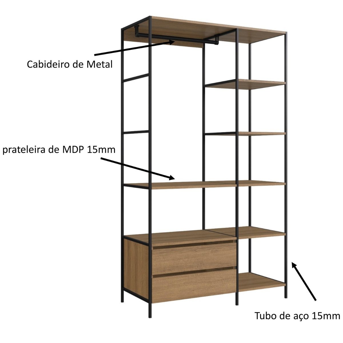 Closet Industrial com Estrutura Metálica Preto / Mel
