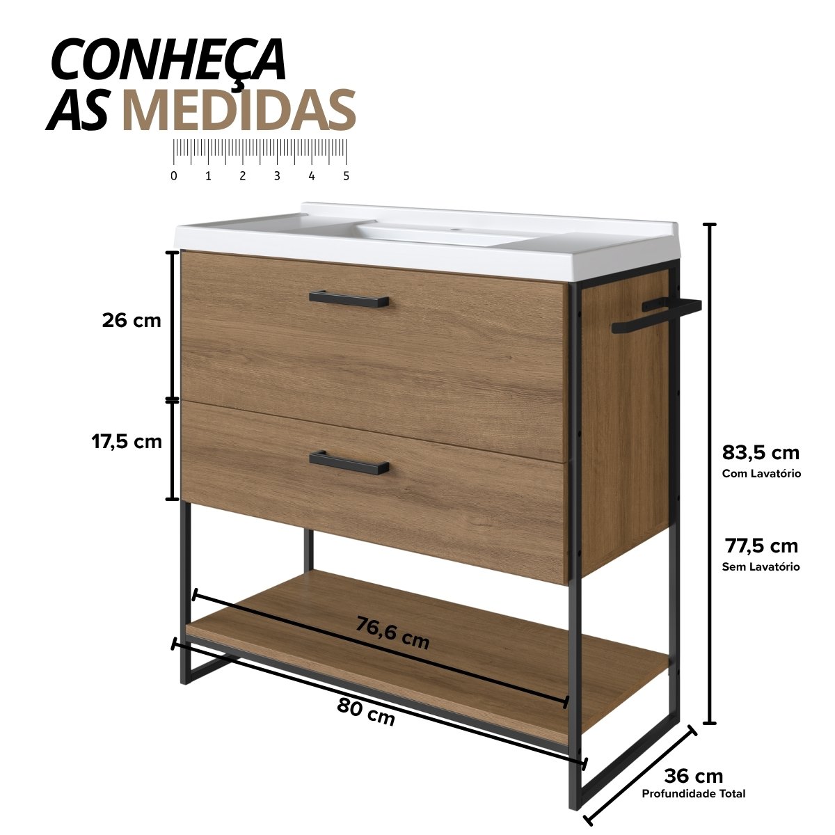 Conjunto Armário de Banheiro com Pia Lavatório Industrial Mel