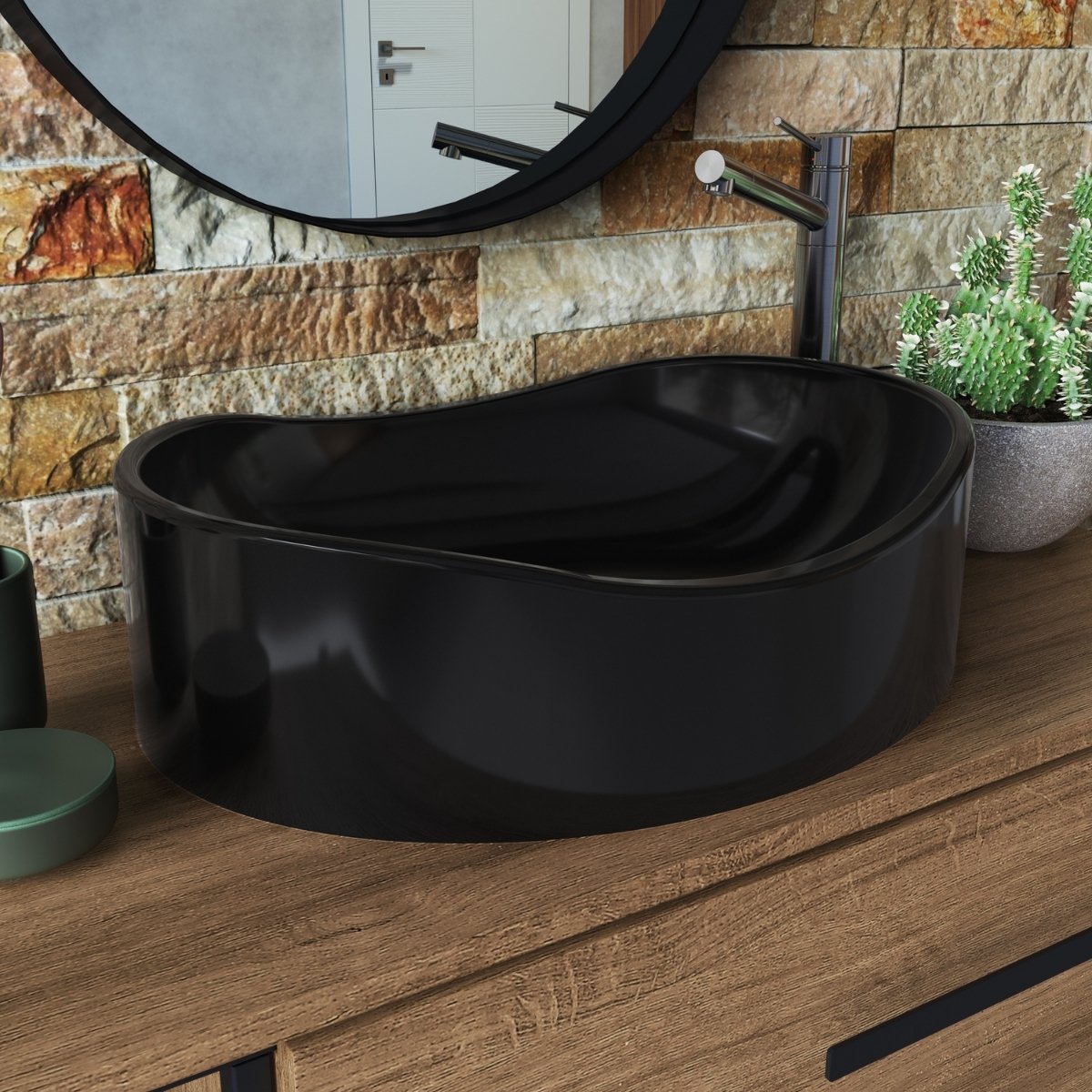 Cuba Lavatório para Gabinete de Banheiro Berlin Preto